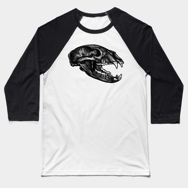 Bear Dotwork Tattoo Style Skull Baseball T-Shirt by accrescent